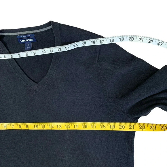 Lands' End Classic 100% Supima Cotton V Neck Lightweight Sweater Size S Black - Picture 9 of 12